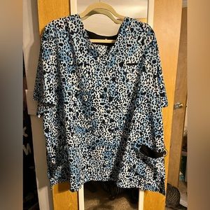 Blue cheetah scrub top 3x